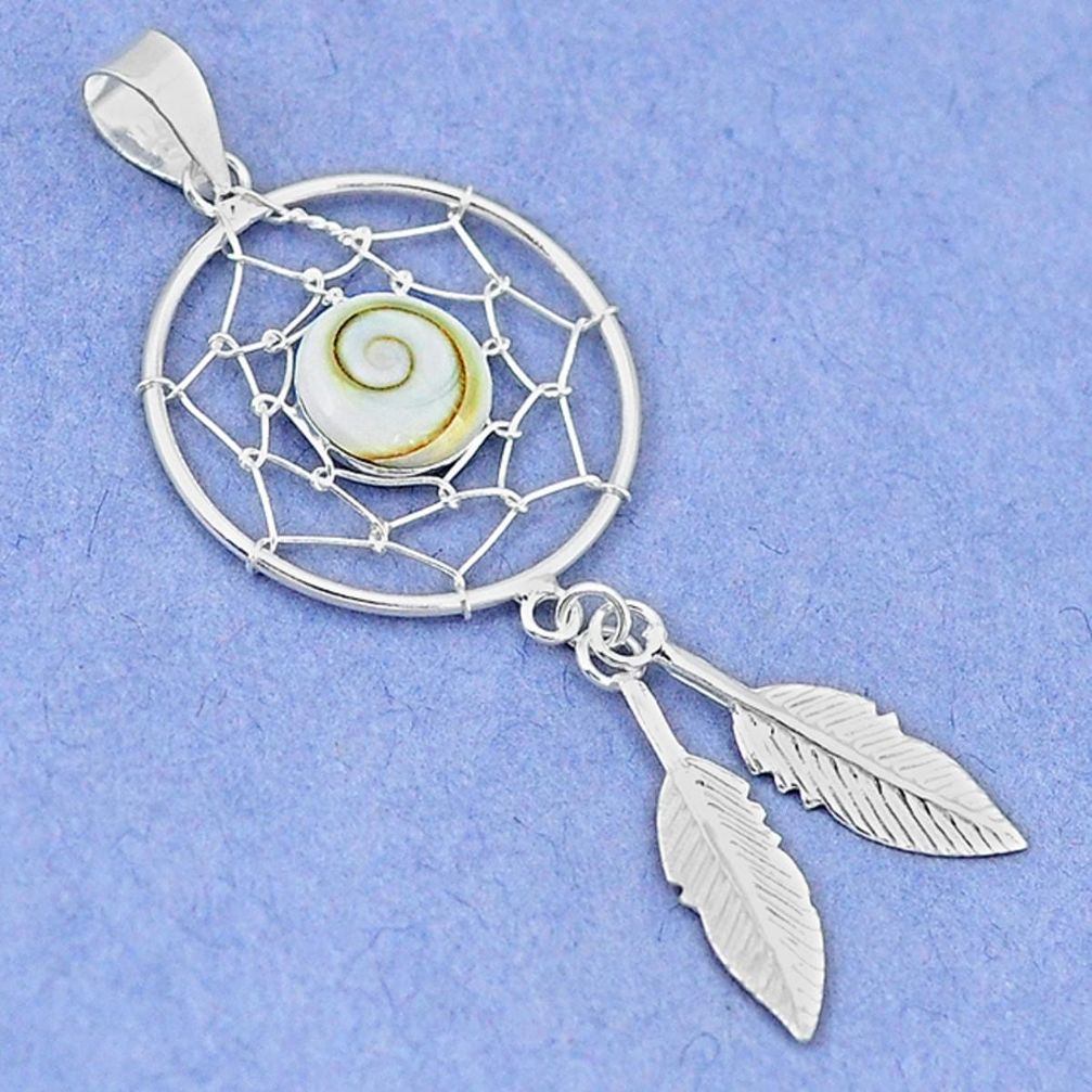 Natural white shiva eye shell 925 sterling silver dreamcatcher pendant a47983