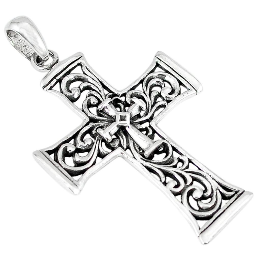 Indonesian bali style solid 925 sterling silver holy cross pendant a48182