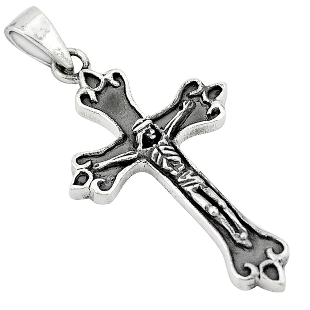 Indonesian bali style solid 925 sterling silver holy cross pendant a50367