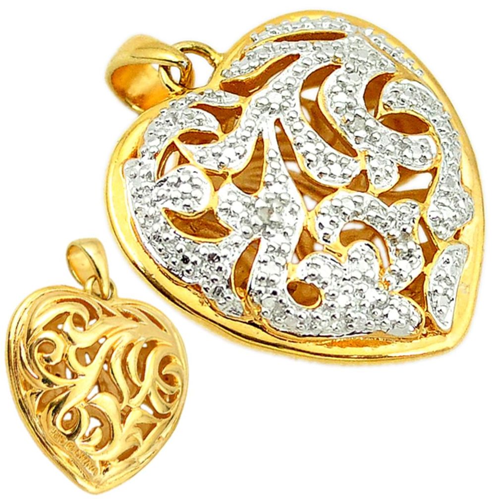 925 silver natural white diamond 14k gold heart pendant jewelry a53456