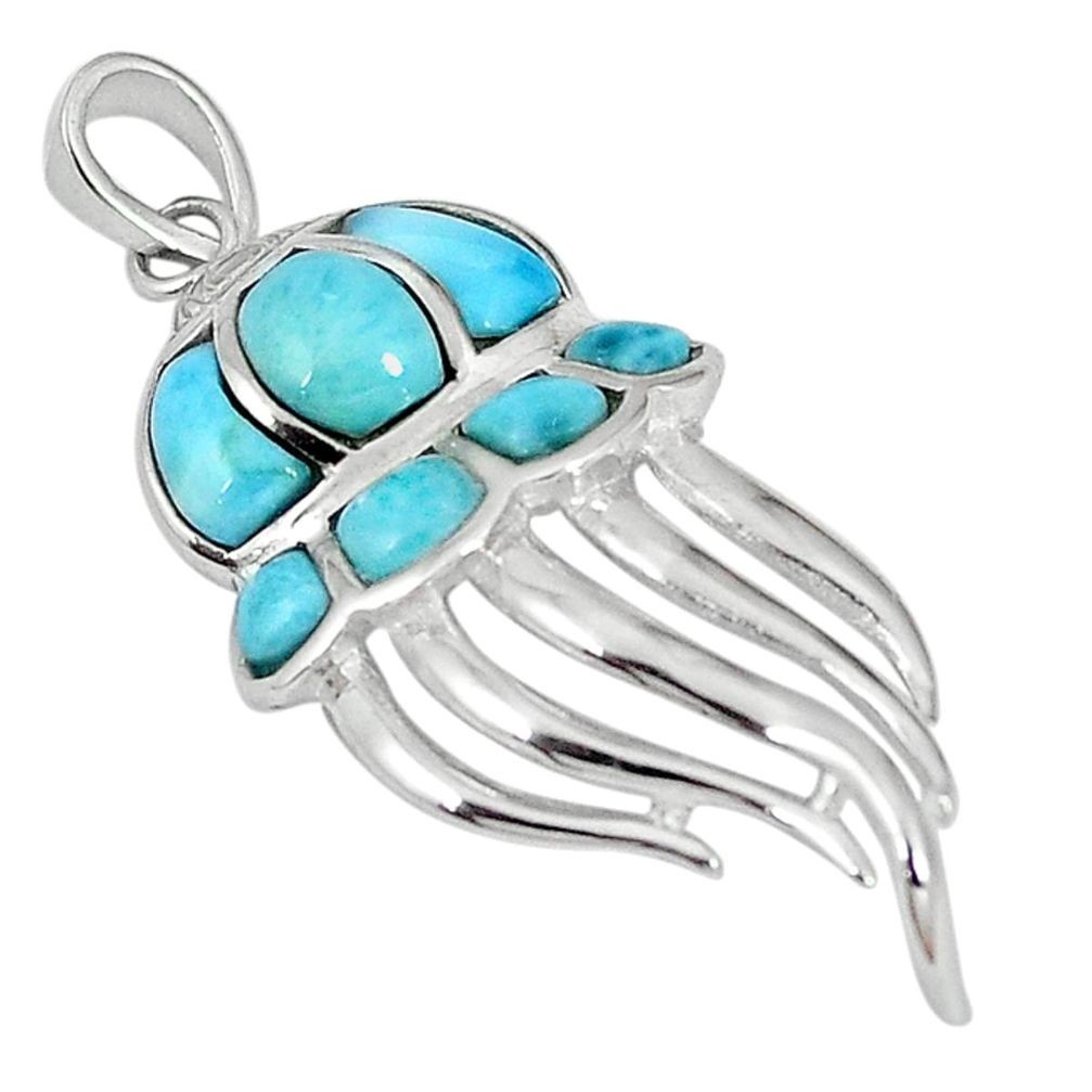 Natural blue larimar 925 sterling silver octopus pendant jewelry a56957