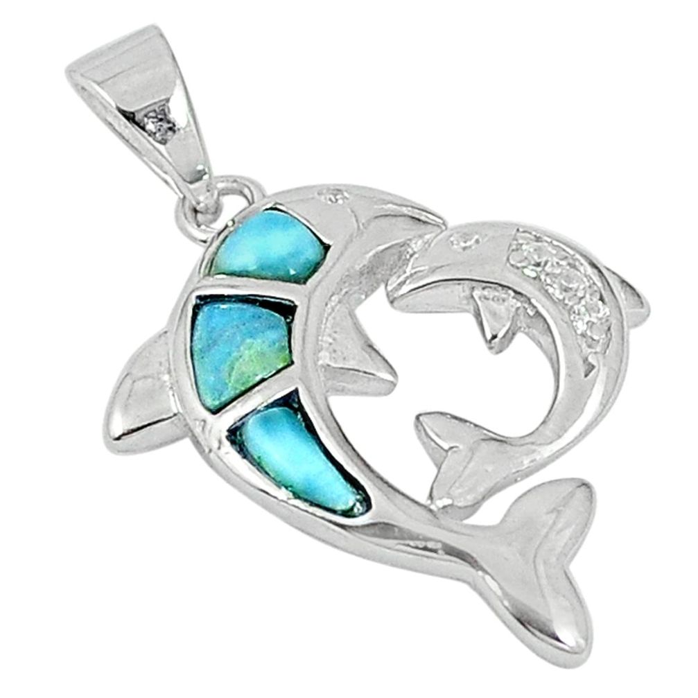 925 sterling silver natural blue larimar topaz dolphin pendant a56988