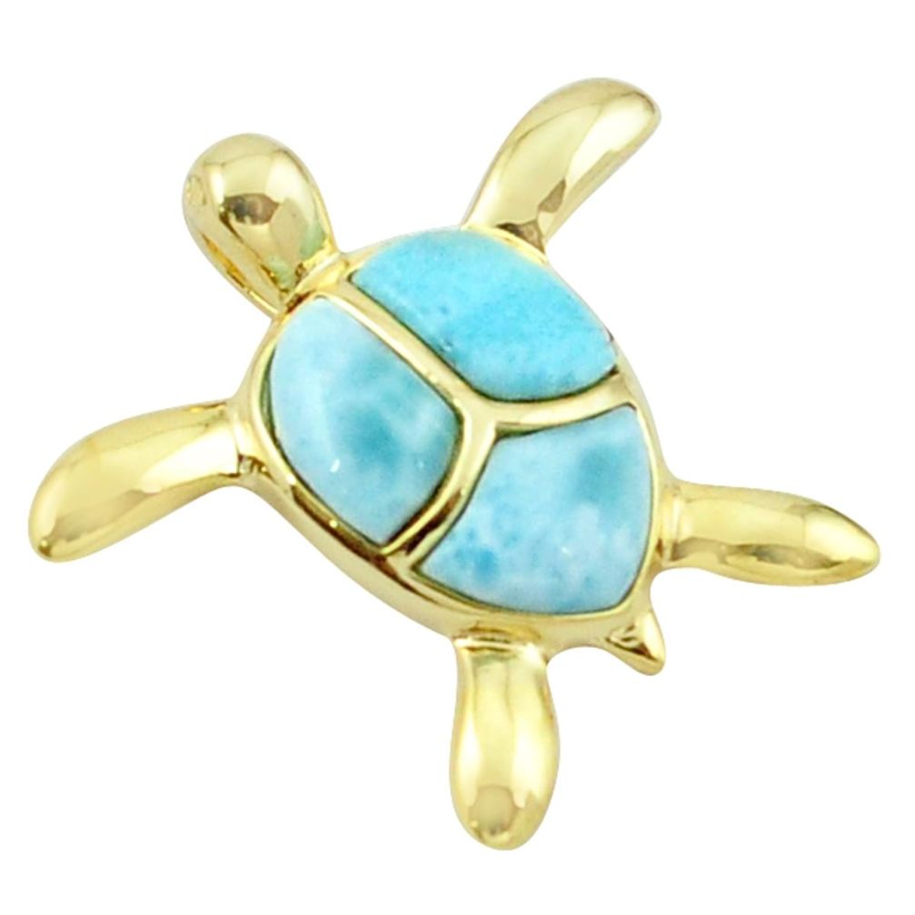 925 sterling silver natural blue larimar 14k gold turtle pendant jewelry a63278