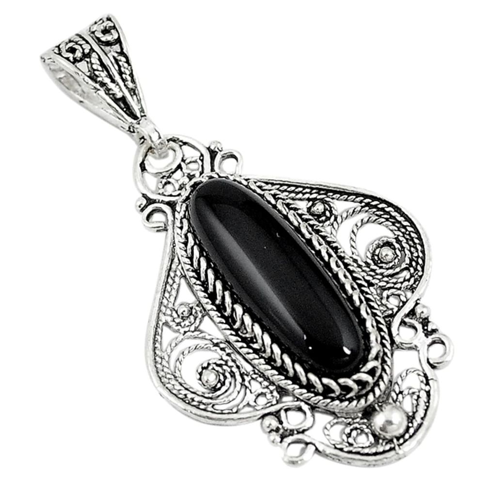 925 sterling silver natural black onyx oval pendant jewelry a69051