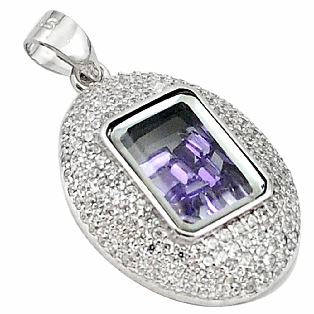 Purple amethyst quartz cubic zirconia 925 silver moving stone pendant a70301