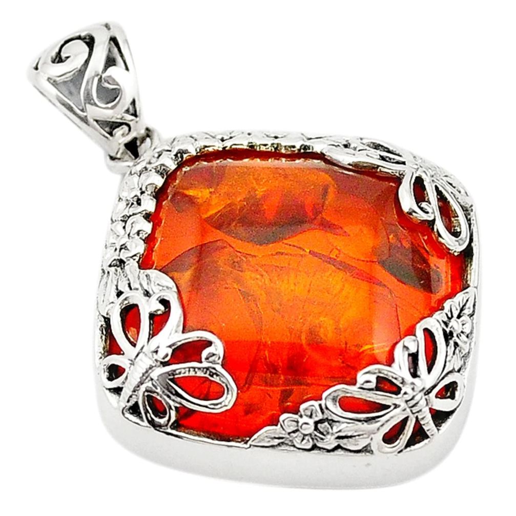 Orange amber 925 sterling silver butterfly pendant jewelry a70519
