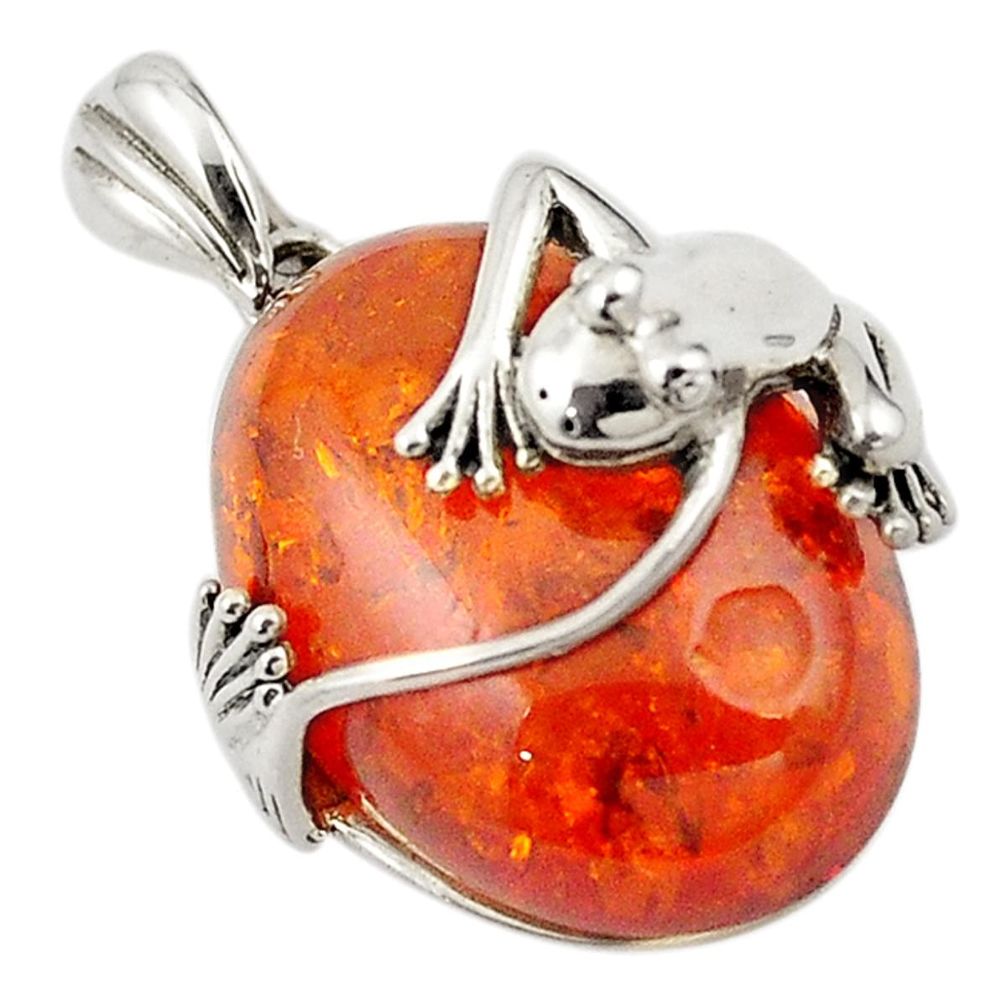 Orange amber 925 sterling silver frog charm pendant jewelry a70529