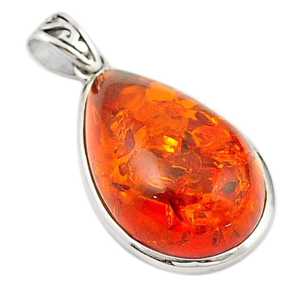 Orange amber pear shape 925 sterling silver pendant jewelry a70561