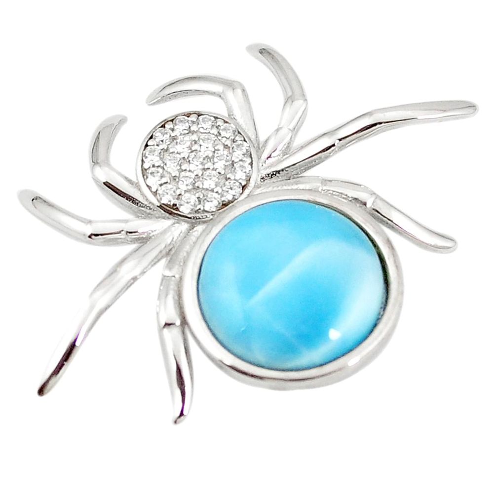 Natural blue larimar topaz 925 sterling silver spider pendant a76382