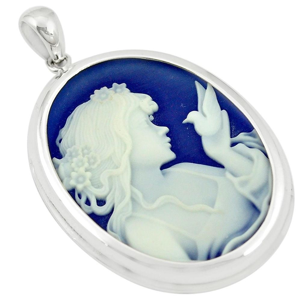 White lady bird cameo 925 sterling silver pendant jewelry a78321