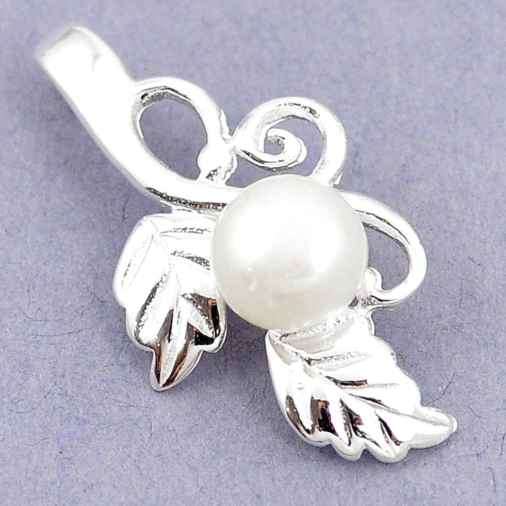 Natural white pearl round 925 sterling silver pendant jewelry a80080