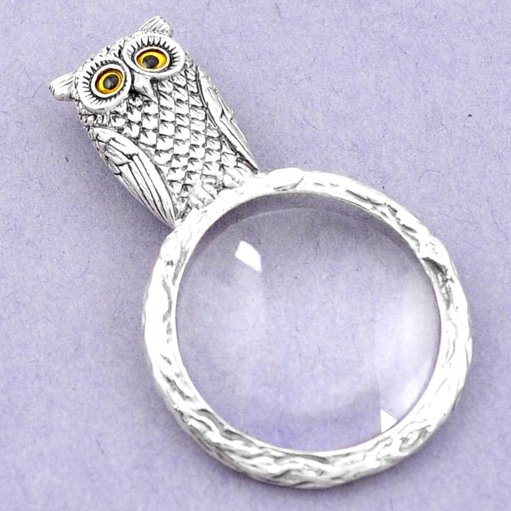 Magnifying glass enamel 925 sterling silver edwardian owl pendant jewelry a82070