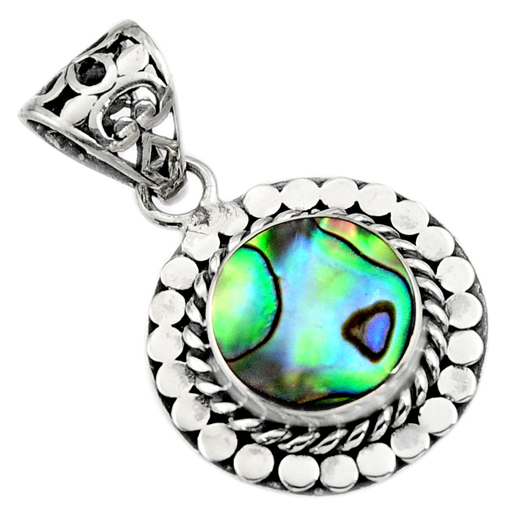 3.42cts natural green abalone paua seashell 925 sterling silver pendant c7812