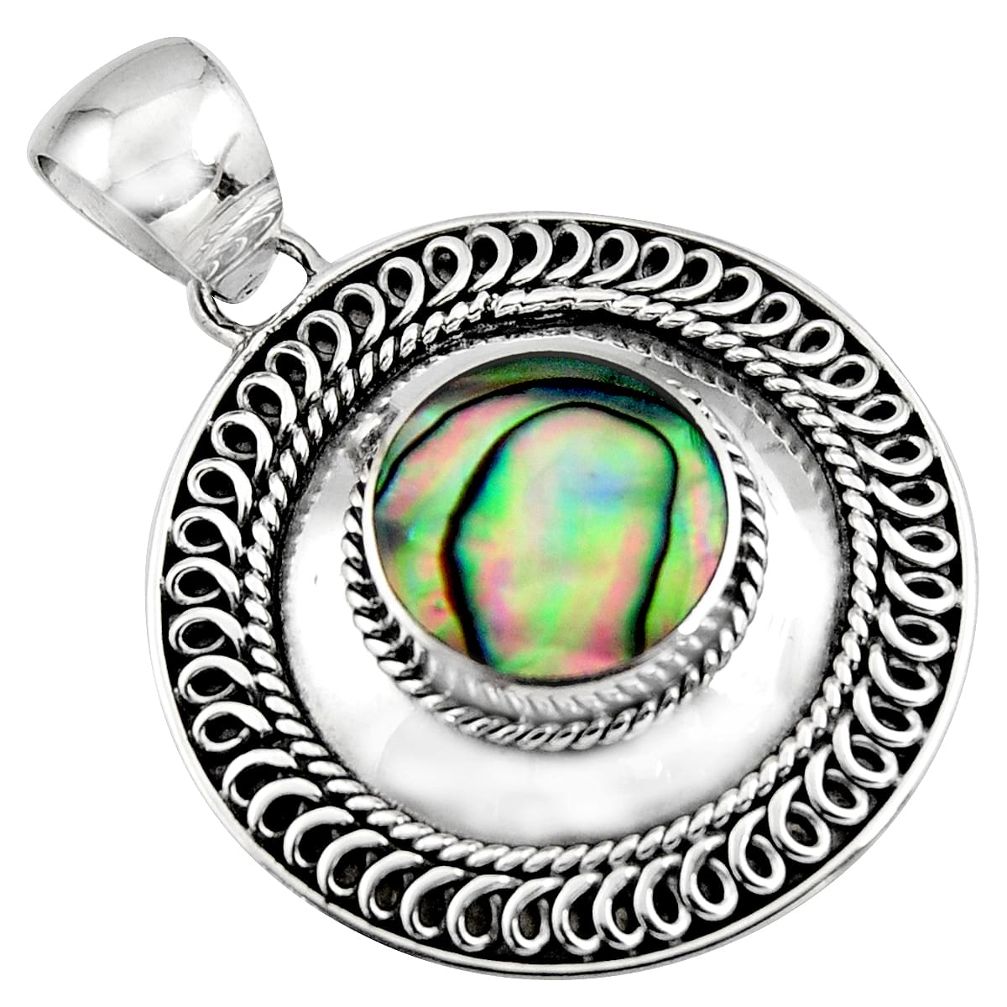 4.22cts natural green abalone paua seashell 925 sterling silver pendant c7814