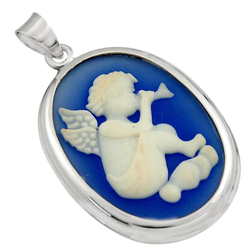 14.23cts white baby wing cameo 925 sterling silver pendant jewelry c7841