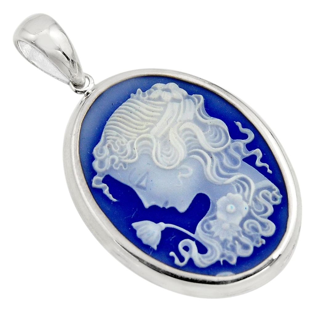 17.57cts white lady flower cameo 925 sterling silver pendant jewelry c7842