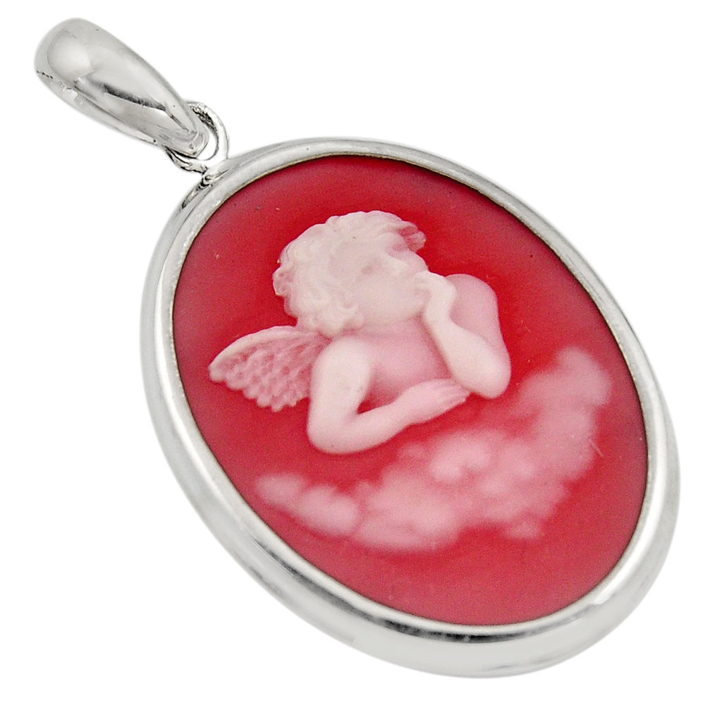 925 sterling silver 12.22cts white baby wing cameo pendant jewelry c7844