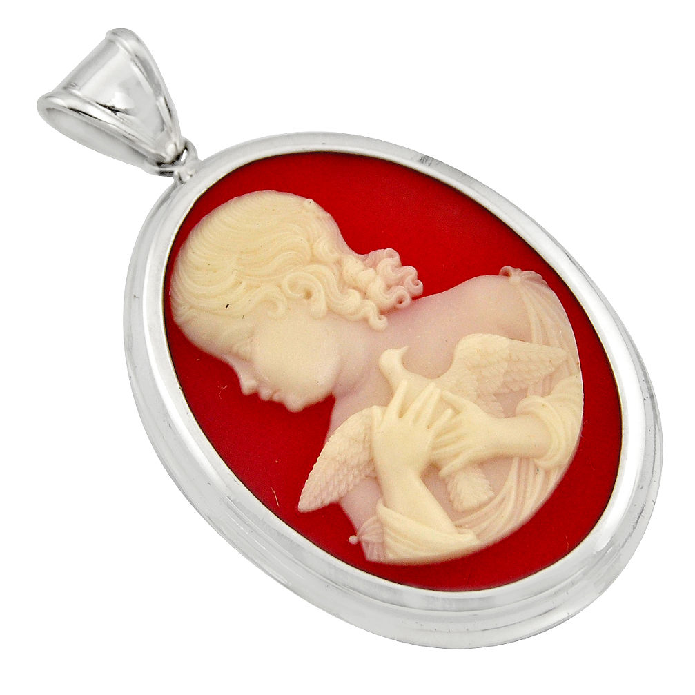 925 sterling silver 26.65cts white lady cameo oval pendant jewelry c7863