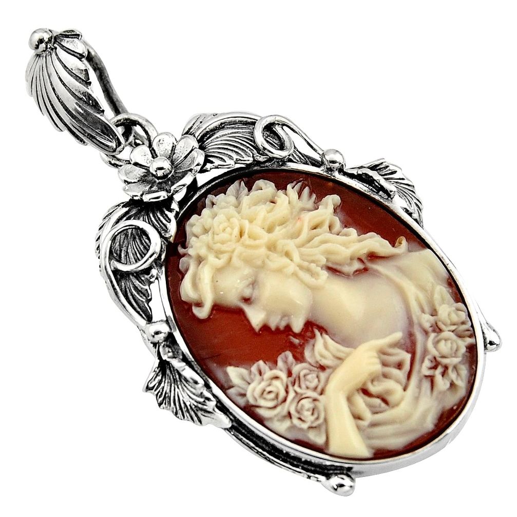 925 sterling silver 25.90cts victorian princess cameo pendant jewelry c7867