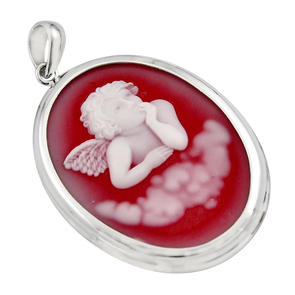 24.65cts white baby wing cameo 925 sterling silver pendant jewelry c7870