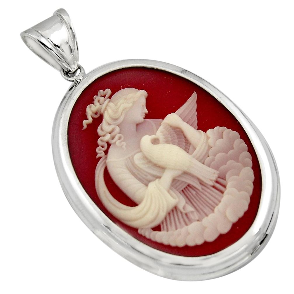 26.65cts white lady bird cameo 925 sterling silver pendant jewelry c7871