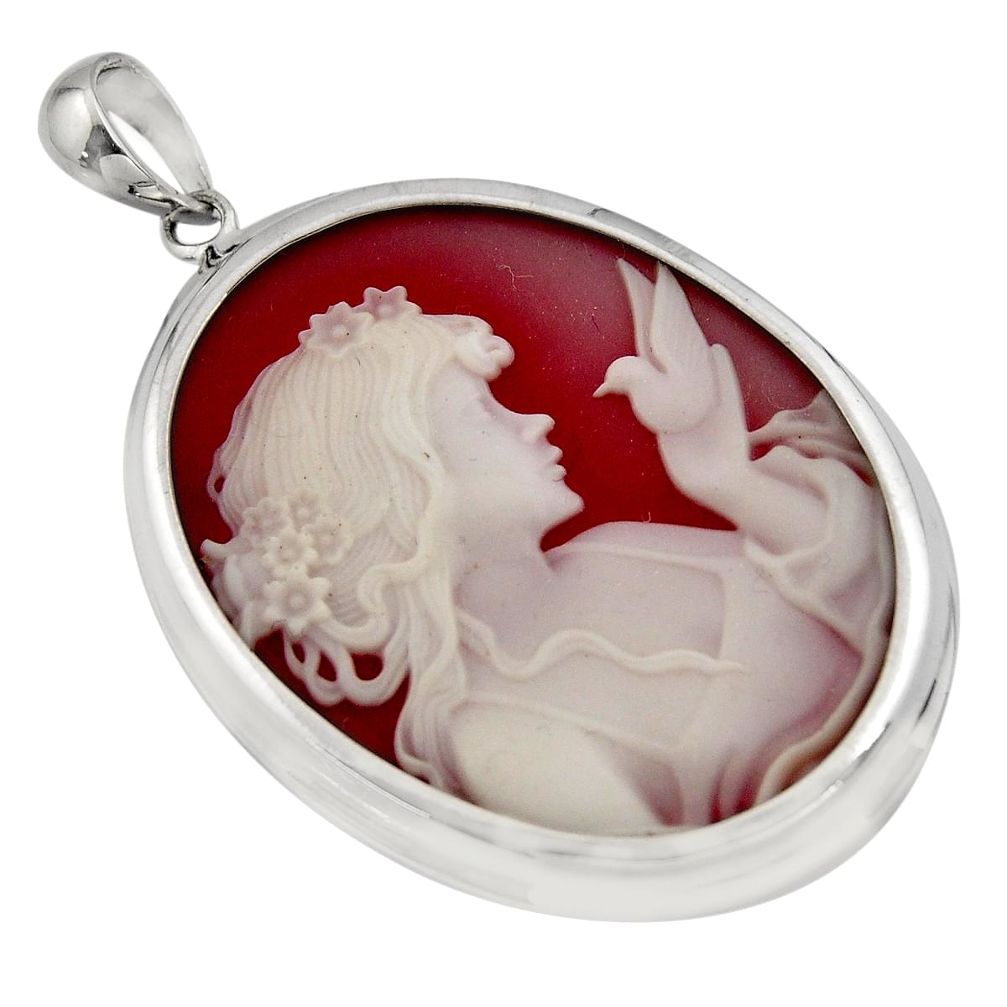 24.08cts white lady bird cameo 925 sterling silver pendant jewelry c7872