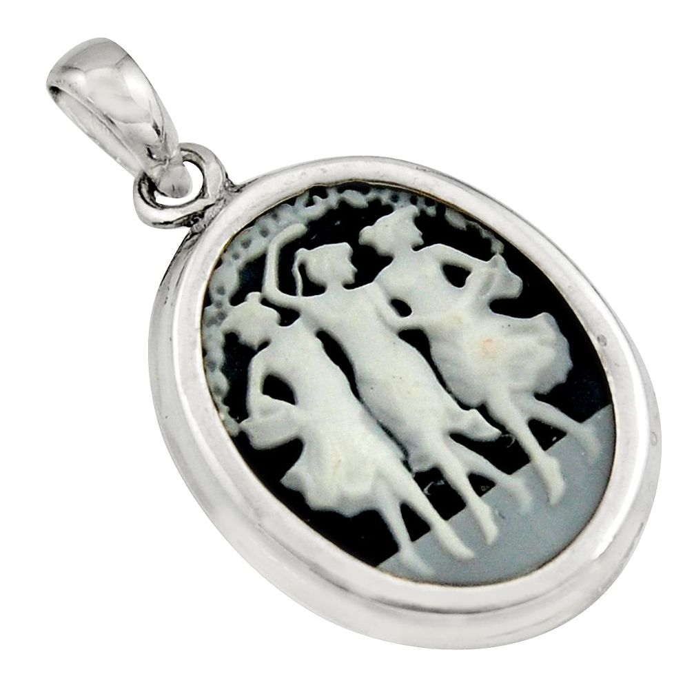 7.27cts three muses dancing cameo 925 sterling silver pendant jewelry c7874