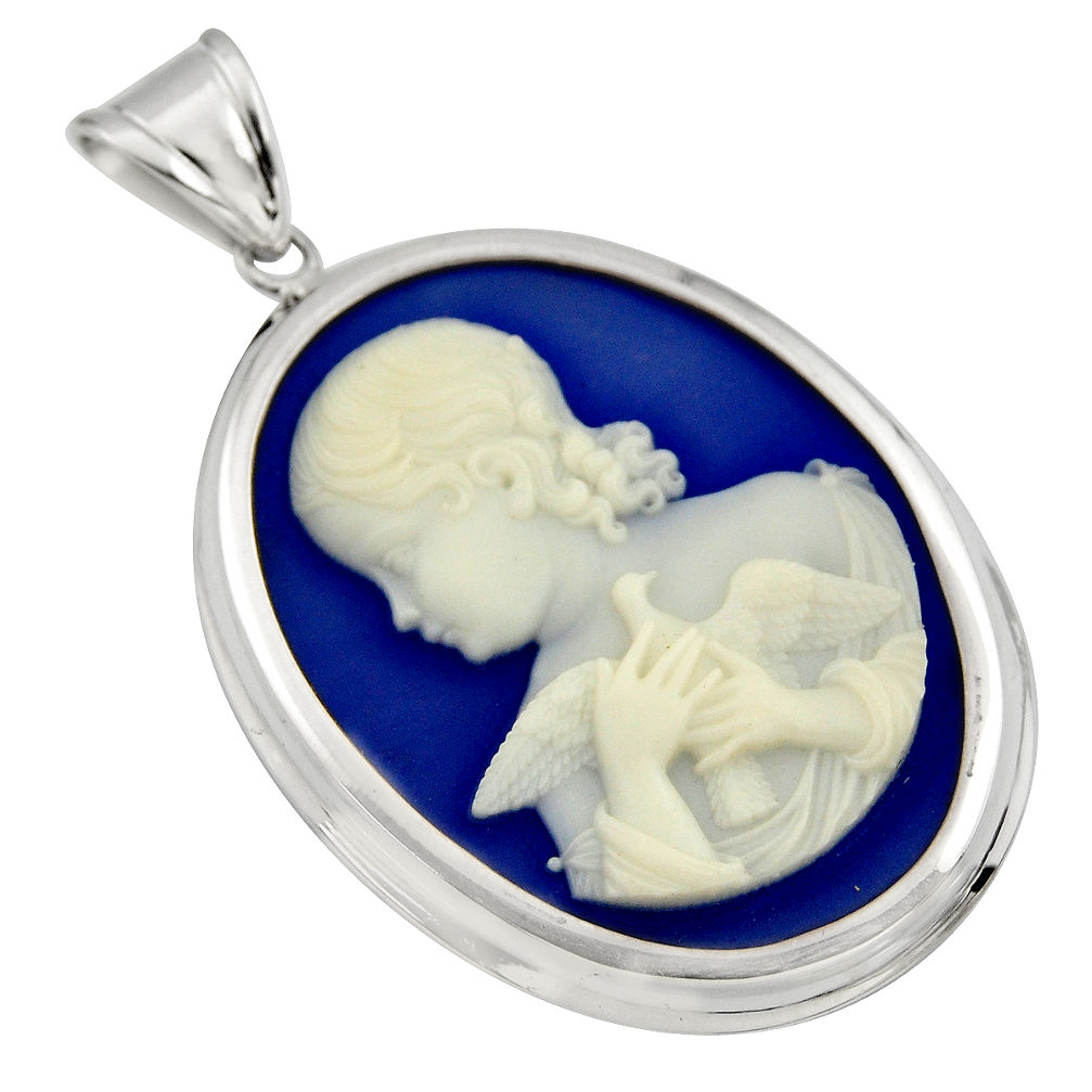 925 sterling silver 28.31cts white lady cameo oval pendant jewelry c7876
