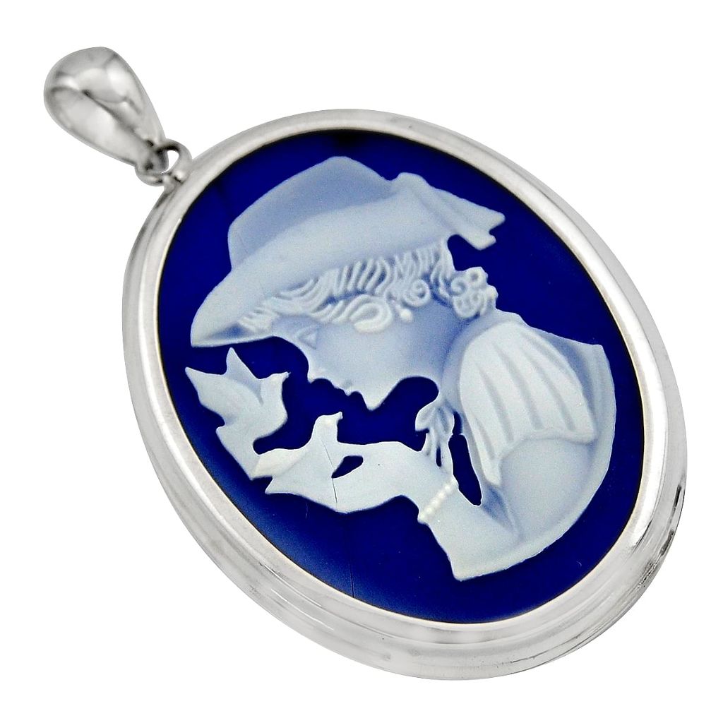 22.59cts victorian princess bird cameo 925 sterling silver pendant jewelry c7879