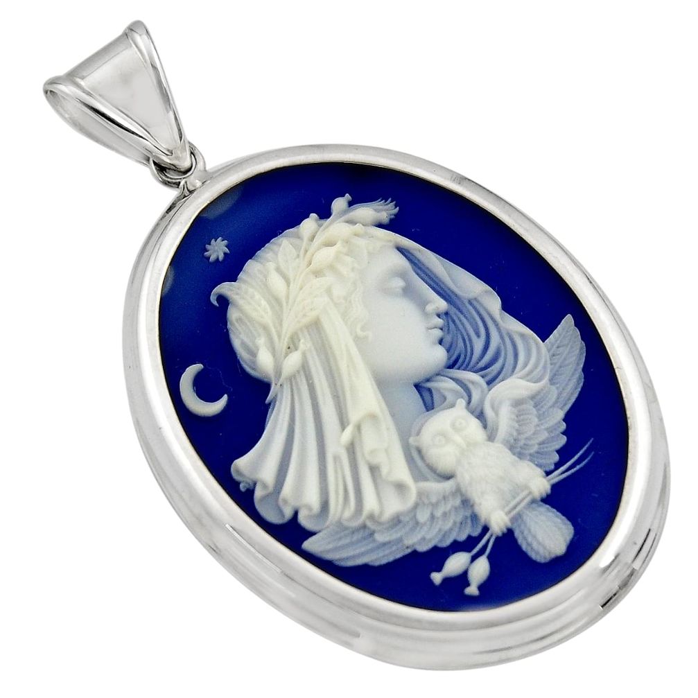 925 sterling silver 24.65cts white lady bird cameo pendant jewelry c7880