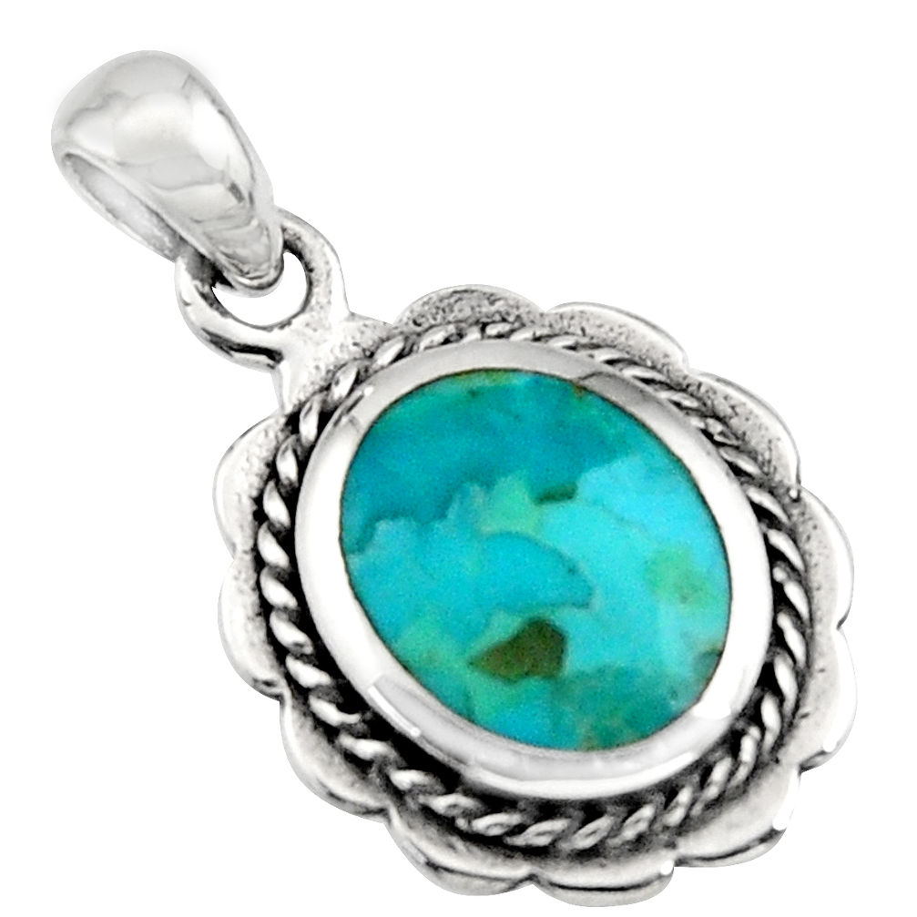 925 sterling silver 2.67gms green arizona mohave turquoise enamel pendant c7927