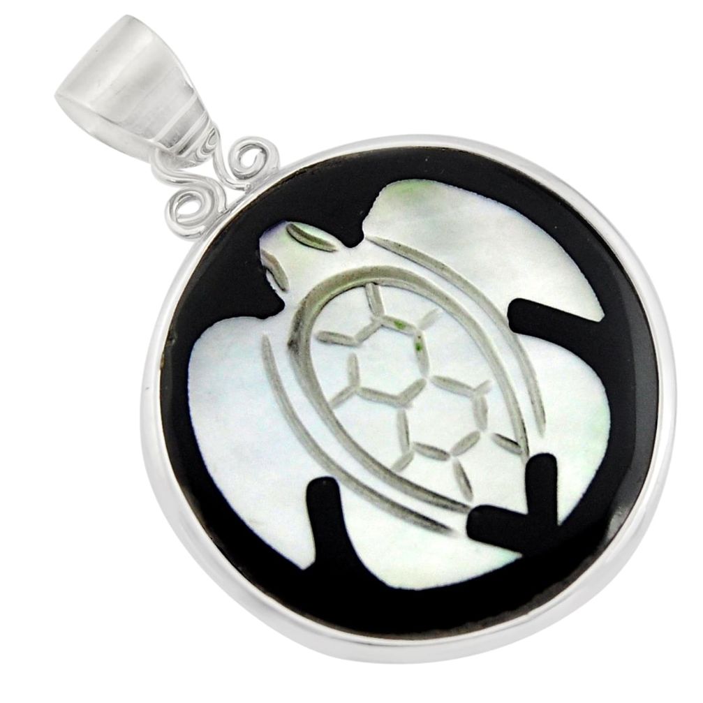 9.72cts natural cameo on shell 925 sterling silver turtle pendant jewelry c8472