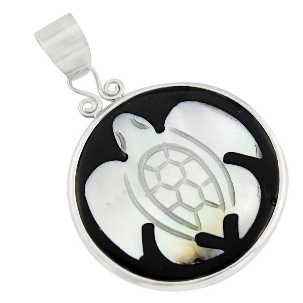 11.20cts natural cameo on shell 925 sterling silver turtle pendant jewelry c8474