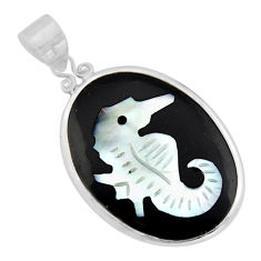 925 sterling silver 10.05cts natural cameo on shell seahorse pendant c8476