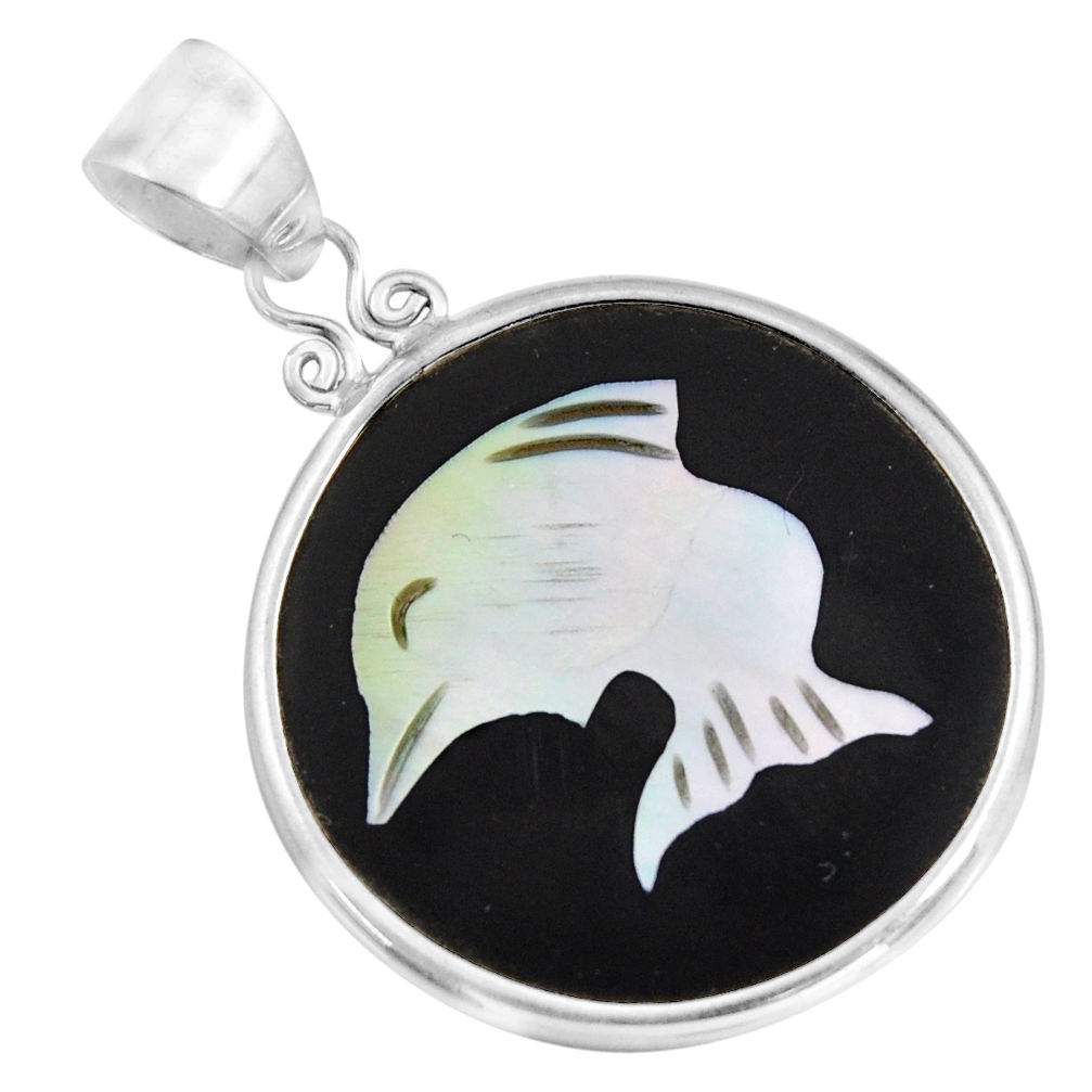 9.22cts natural cameo on shell 925 sterling silver dolphin pendant jewelry c8477