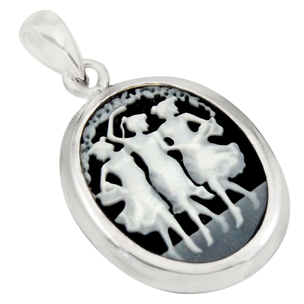 7.15cts three muses dancing cameo 925 sterling silver pendant jewelry c8523