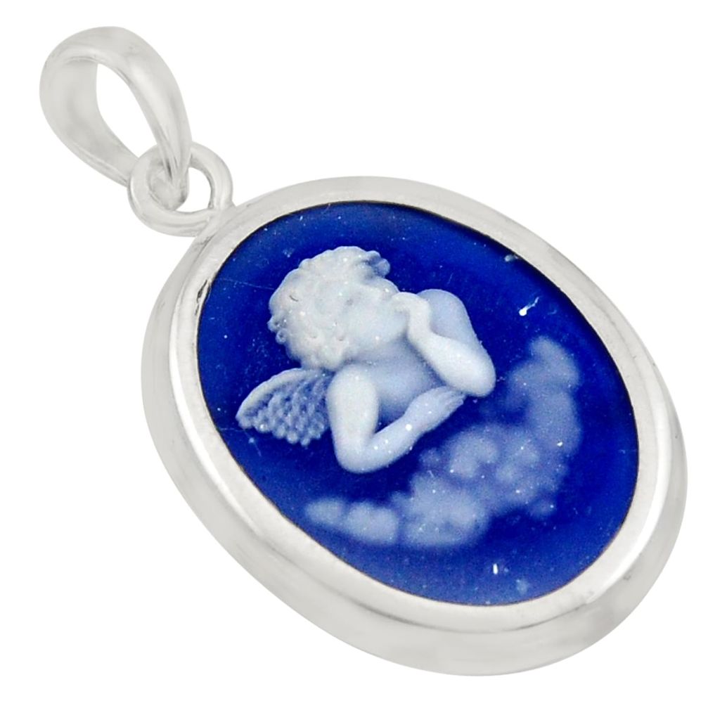 925 sterling silver 6.20cts white baby wing cameo oval pendant jewelry c8524