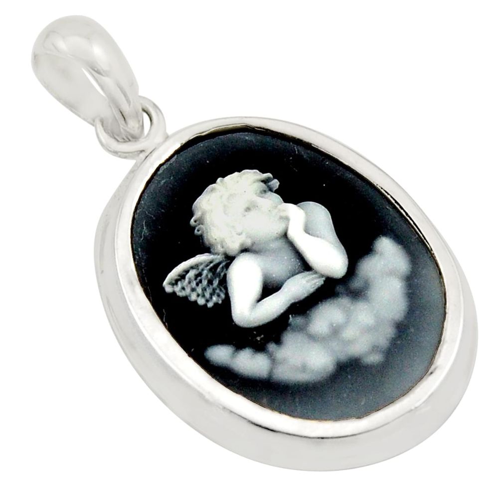 6.62cts white baby wing cameo 925 sterling silver pendant jewelry c8525