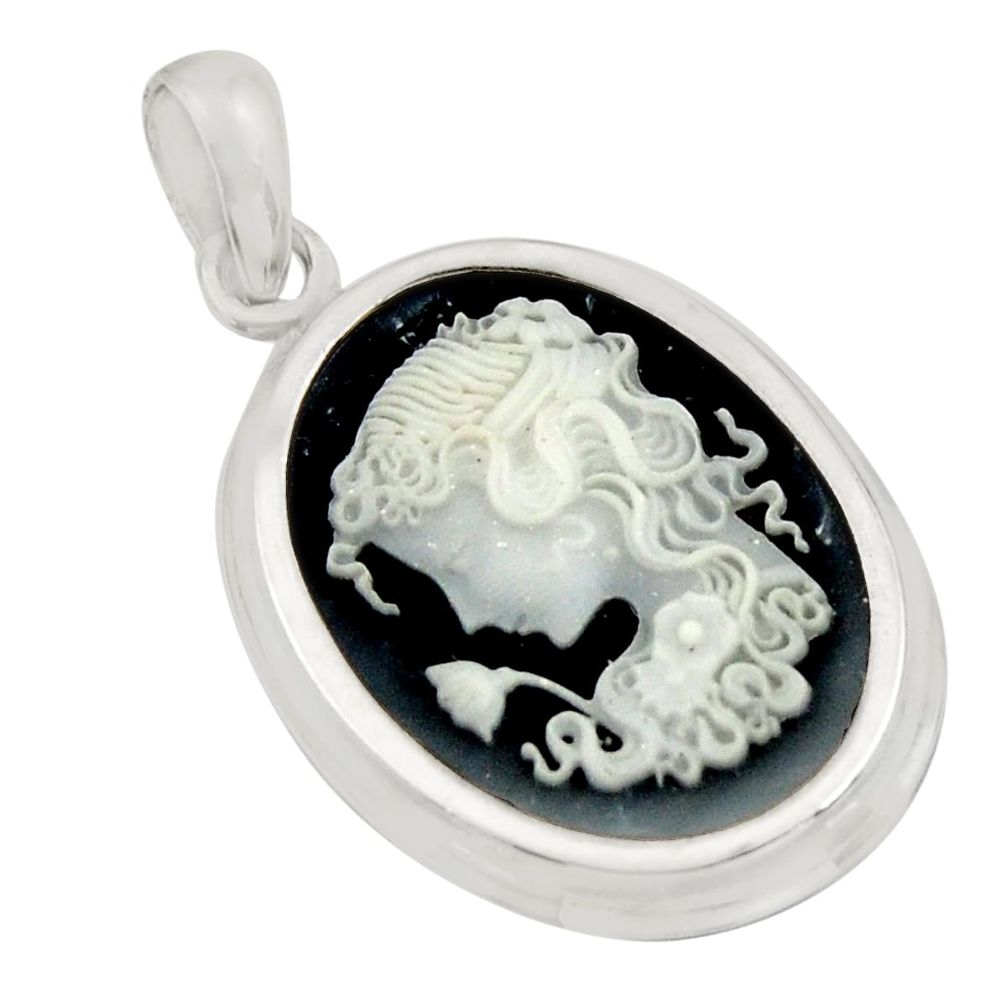 7.55cts white lady flower cameo 925 sterling silver pendant jewelry c8527