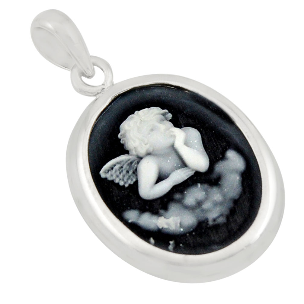 6.72cts white baby wing cameo 925 sterling silver pendant jewelry c8528