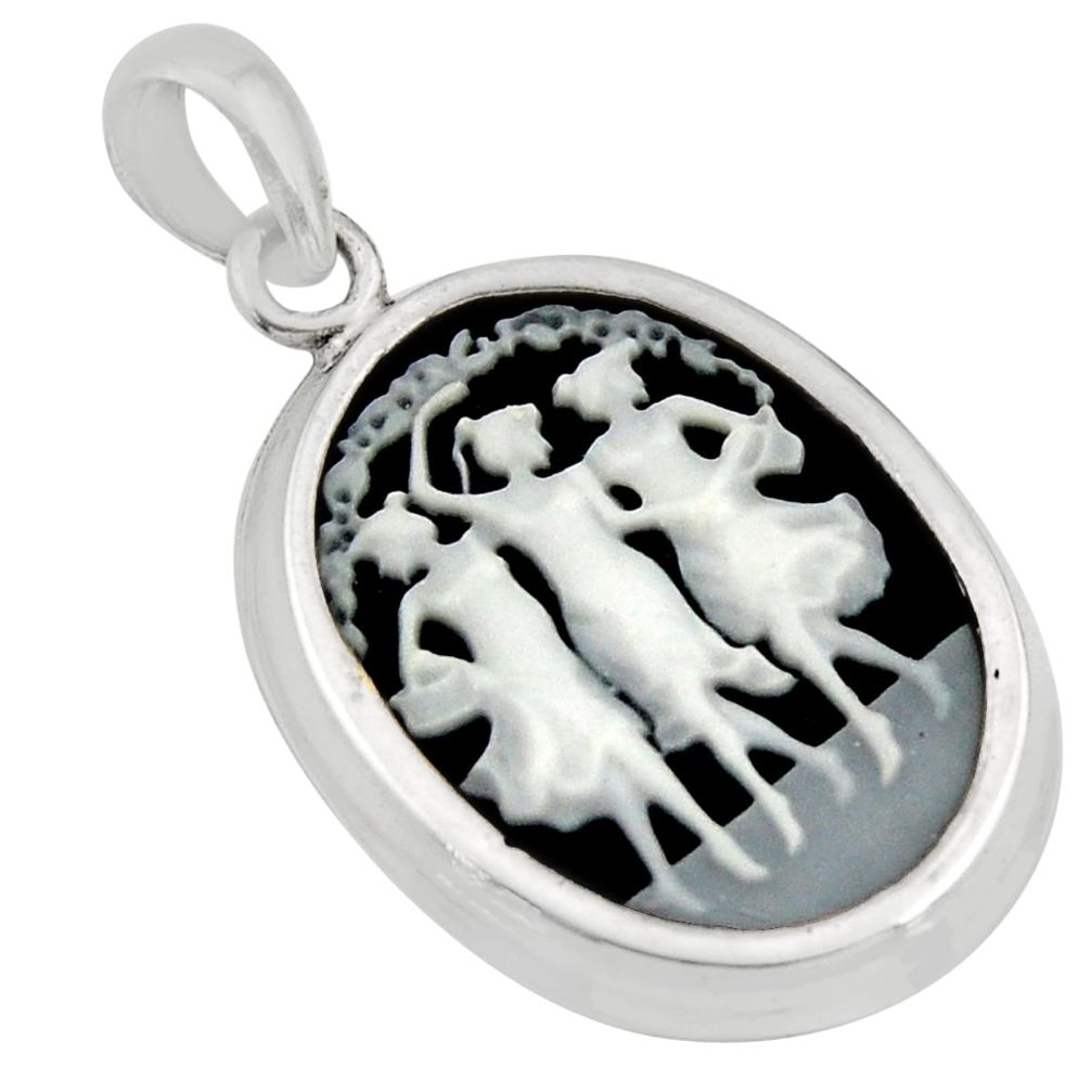 7.57cts three muses dancing cameo 925 sterling silver pendant jewelry c8529