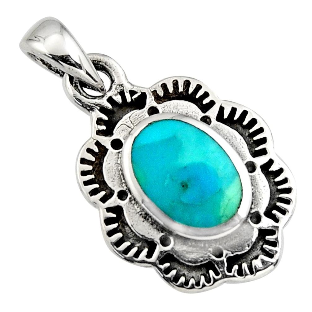 2.89gms green arizona mohave turquoise enamel 925 sterling silver pendant c8562