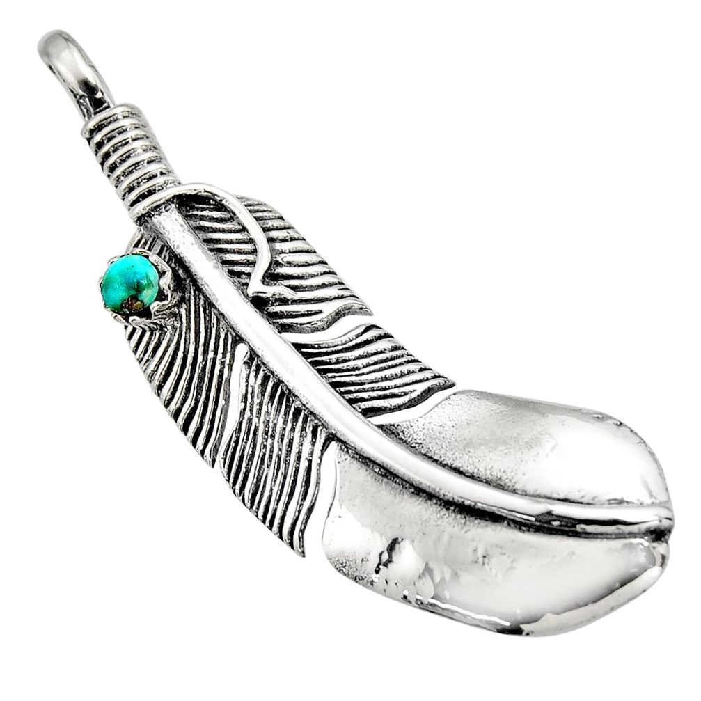 0.22cts green arizona mohave turquoise 925 silver feather pendant jewelry c8563