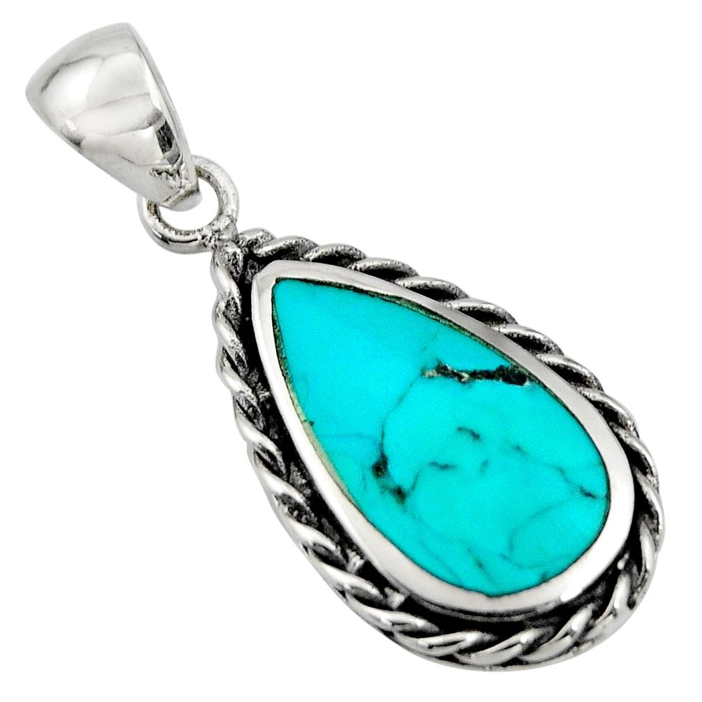 4.69gms green arizona mohave turquoise enamel 925 sterling silver pendant c8626