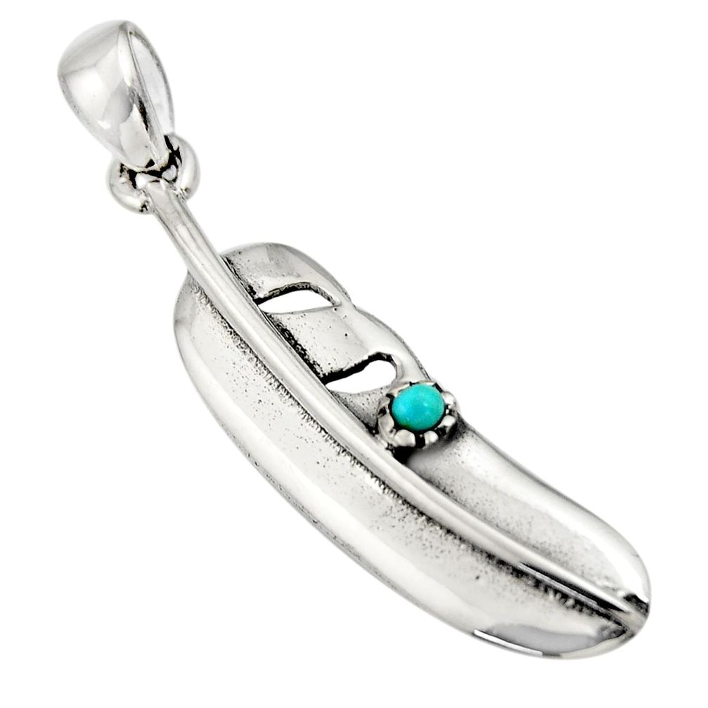 925 silver 0.13cts green arizona mohave turquoise feather pendant jewelry c8627