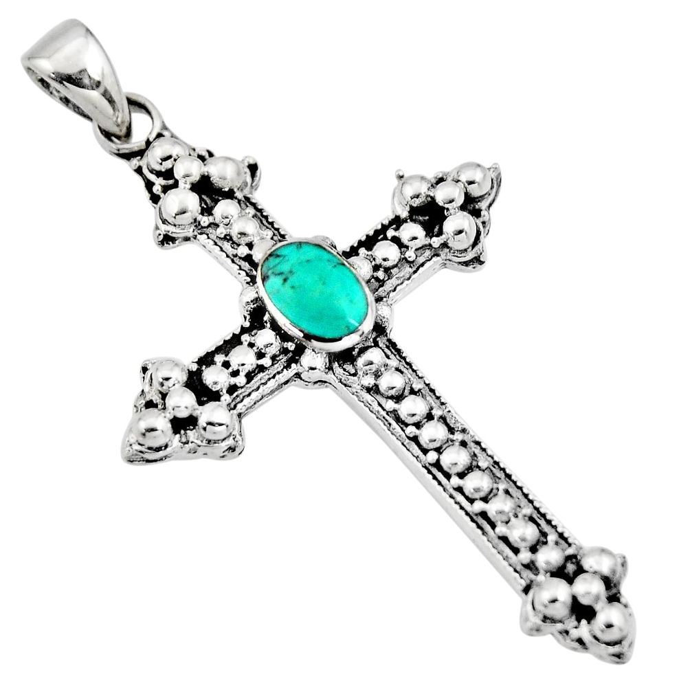 5.03gms green arizona mohave turquoise 925 silver holy cross pendant c8628