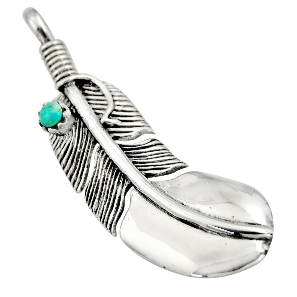 0.22cts green arizona mohave turquoise 925 silver feather pendant jewelry c8629