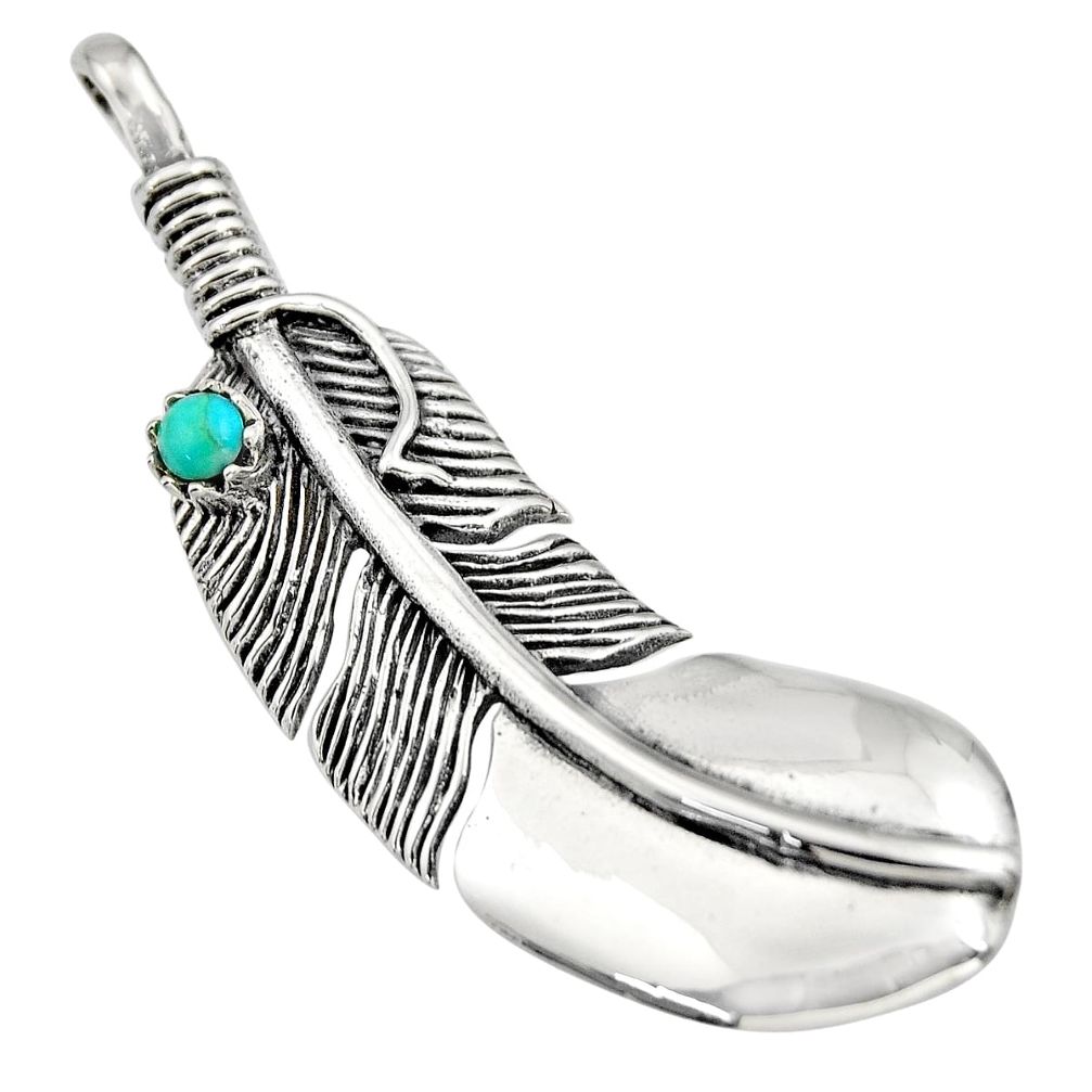 0.22cts green arizona mohave turquoise 925 silver feather pendant jewelry c8632