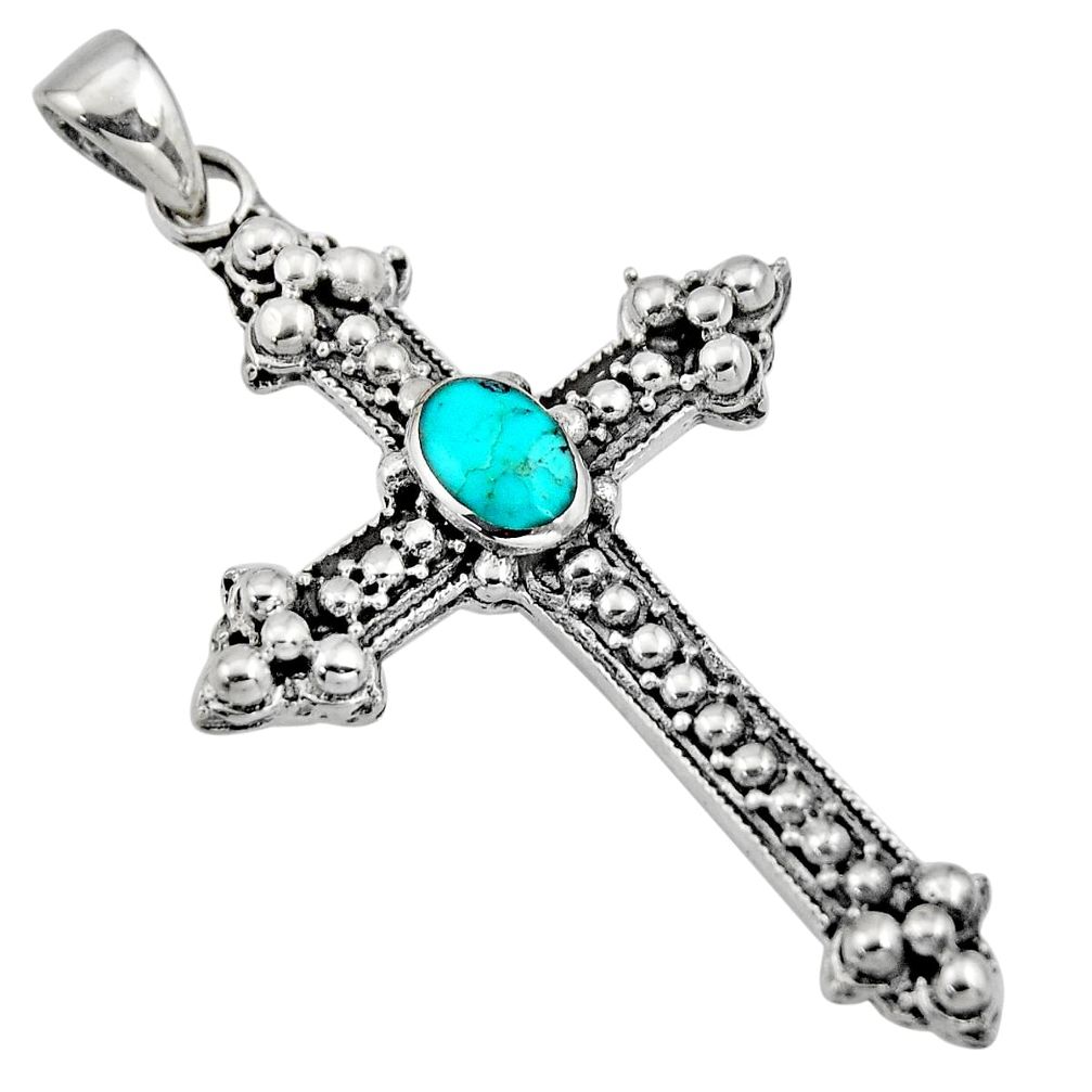 5.02gms green arizona mohave turquoise 925 silver holy cross pendant c8633