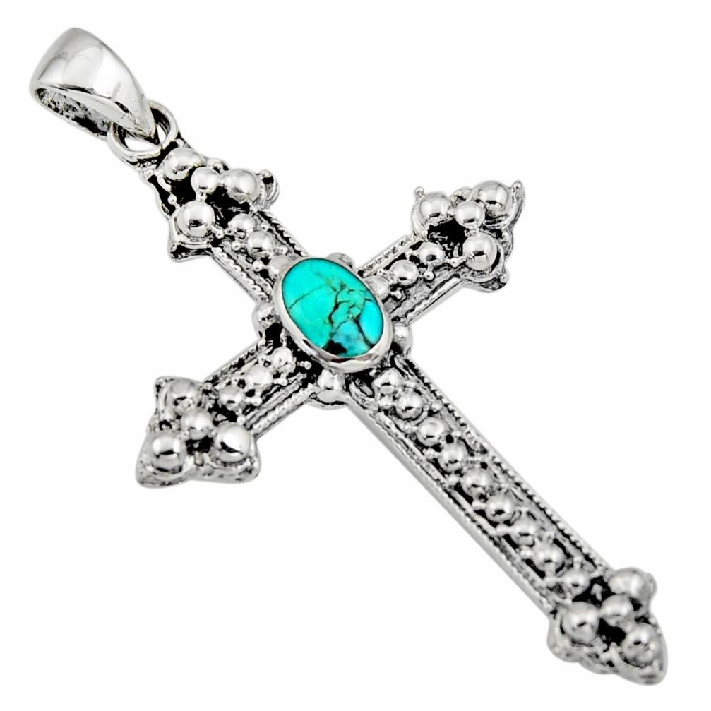 4.89gms green arizona mohave turquoise 925 silver holy cross pendant c8637